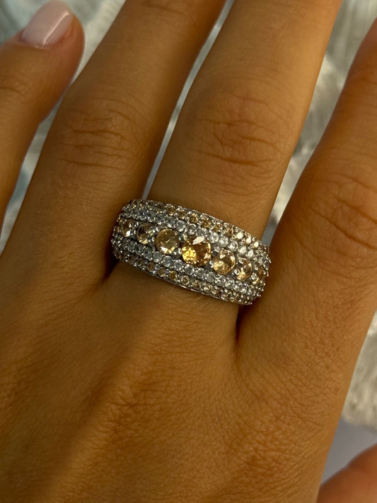 925 Sterling Silver Citrine & Beryl Ring Size 9.5