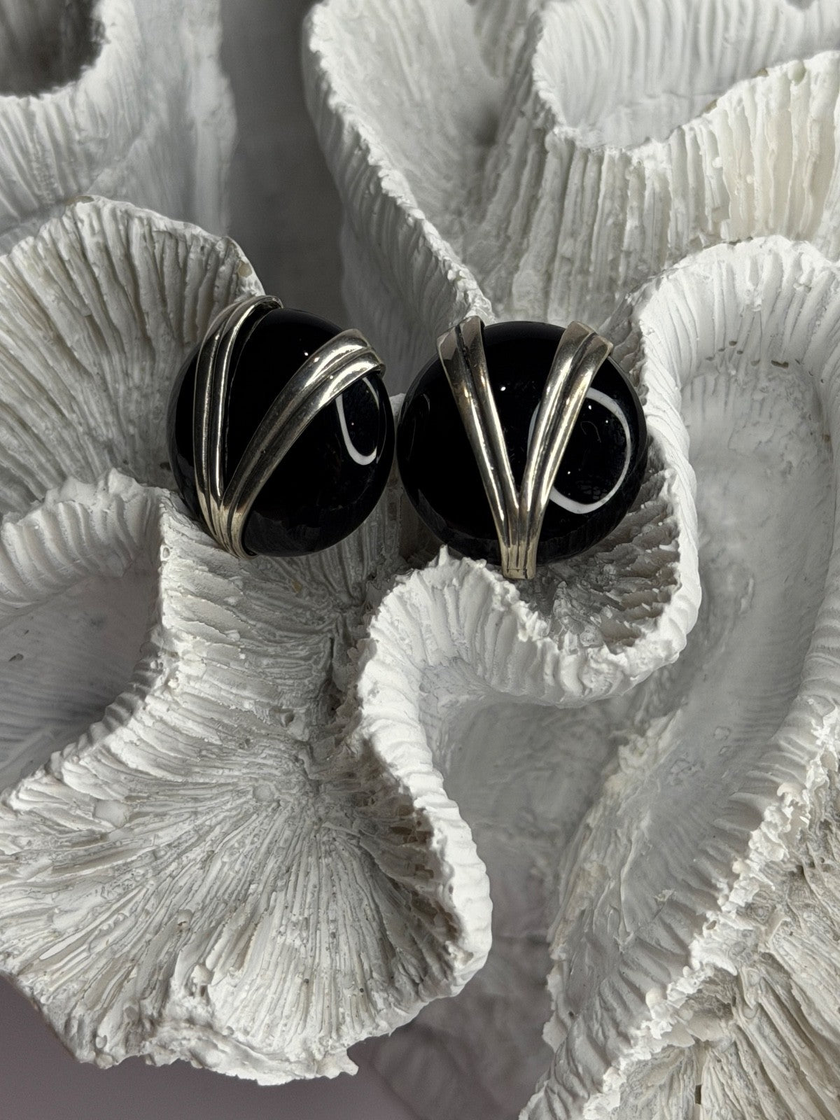 Vintage 925 Sterling Silver Black Onyx Earrings