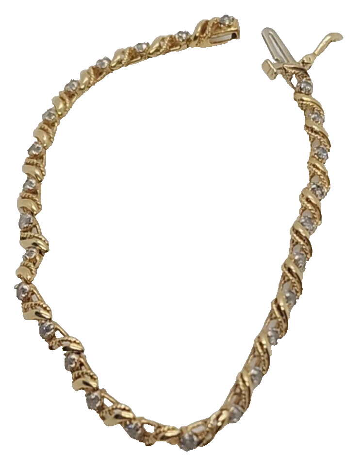 14K Yellow Gold Elegant Bracelet Diamonds Length 7 Inch