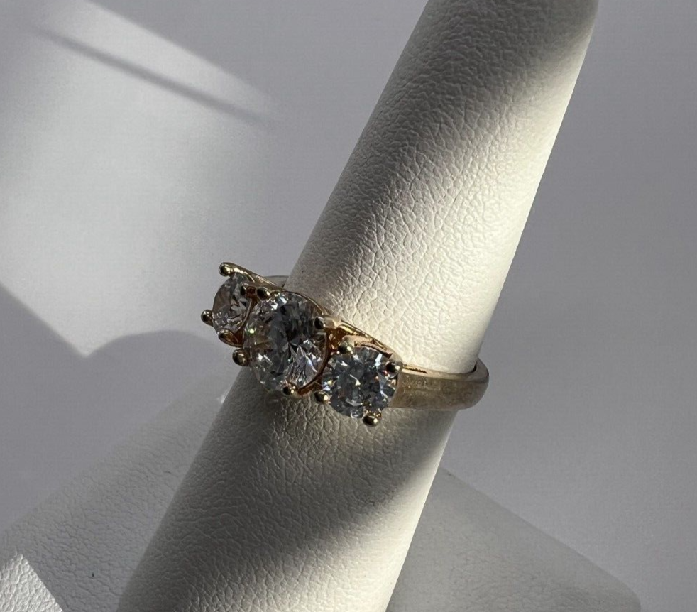 925 Sterling Silver Gold Plated CZ Ring - Size 6 Elegant Jewelry
