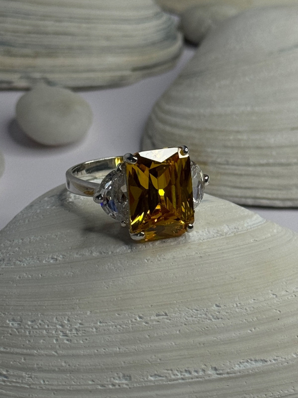 925 Sterling Silver Citrine & Beryl Ring Size 11