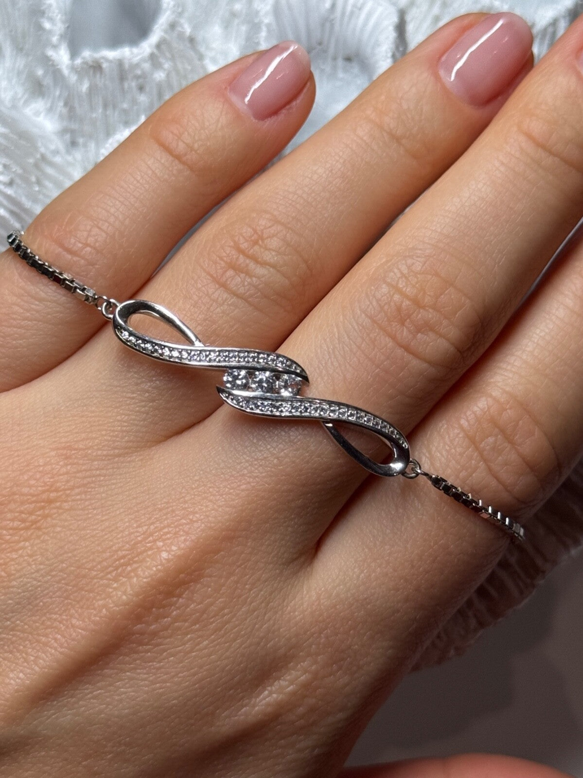 925 Sterling Silver CZ Bracelet Slider