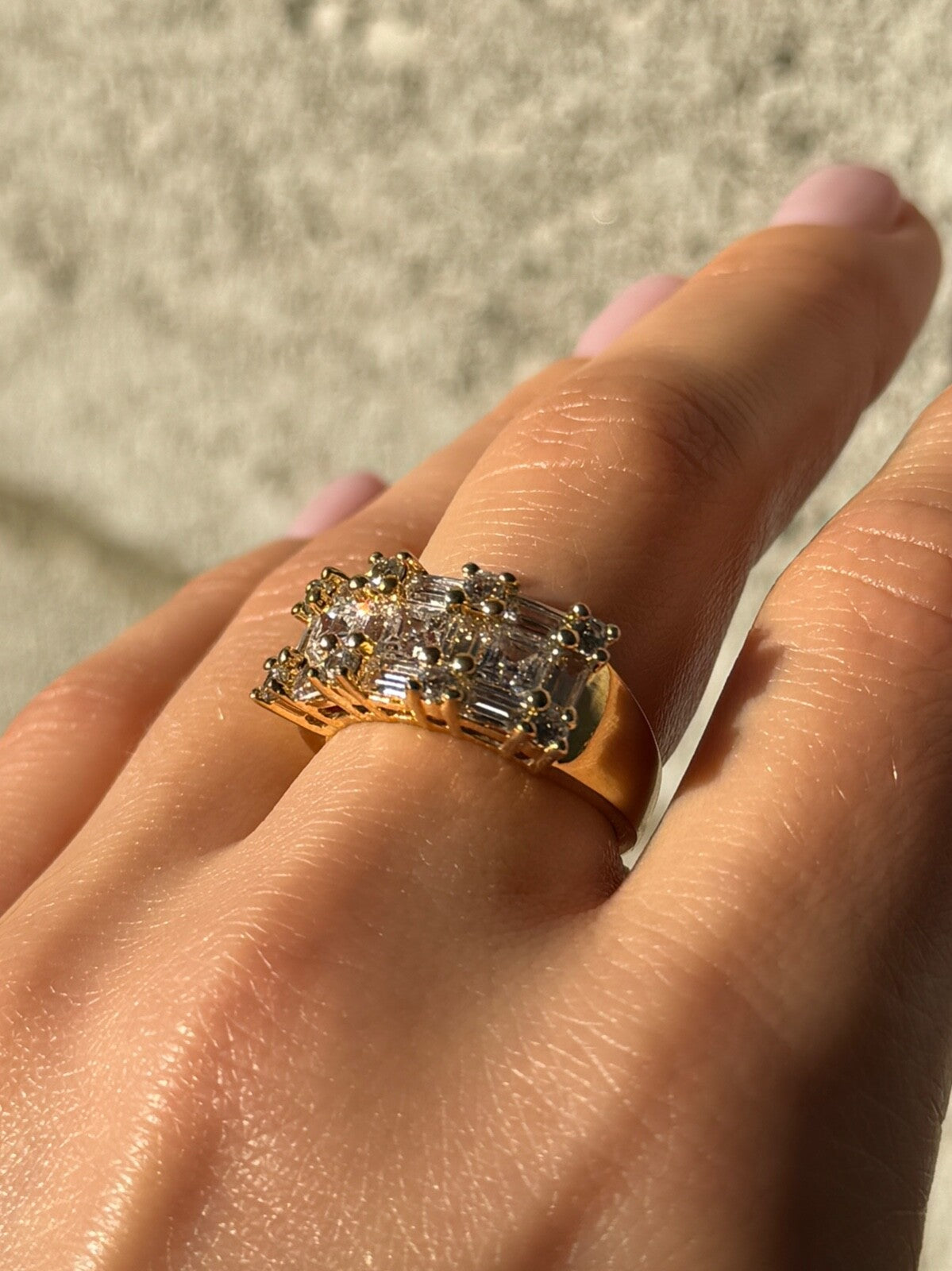 925 Sterling Silver Gold Plated CZ Ring Size 7