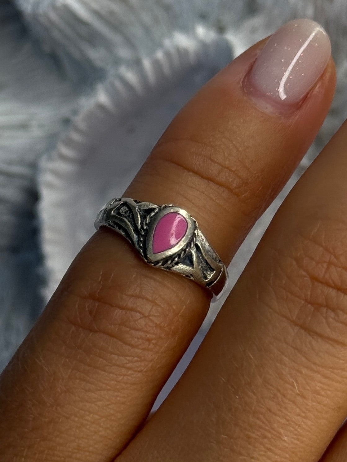 925 Sterling Silver Pink Turquoise Ring Size 3