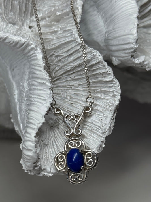 925 Sterling Silver Lapis Lazuli Necklace Length 19 In