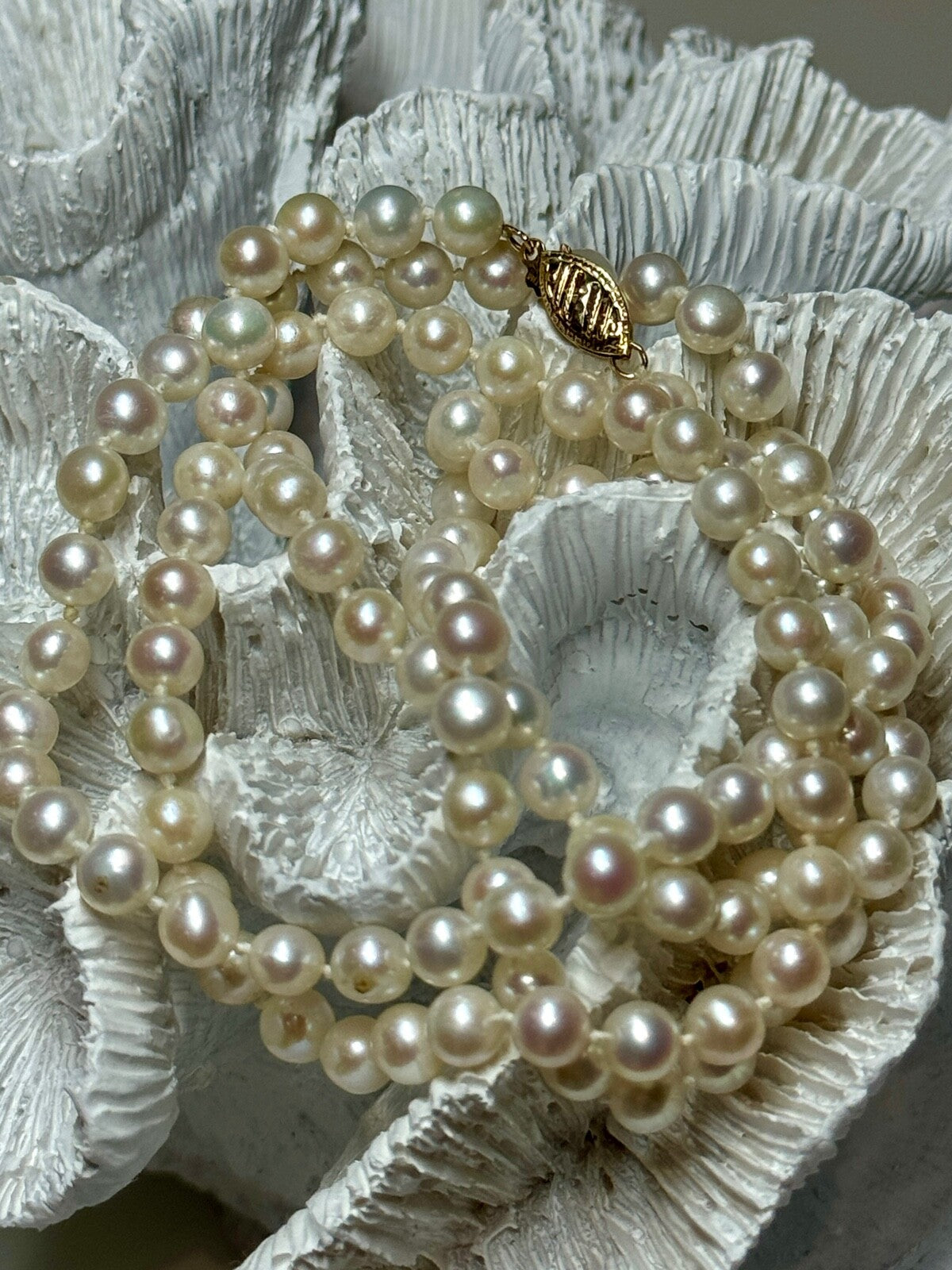 14K Yellow Gold Freshwater Pearl Necklace Length 30 Inch