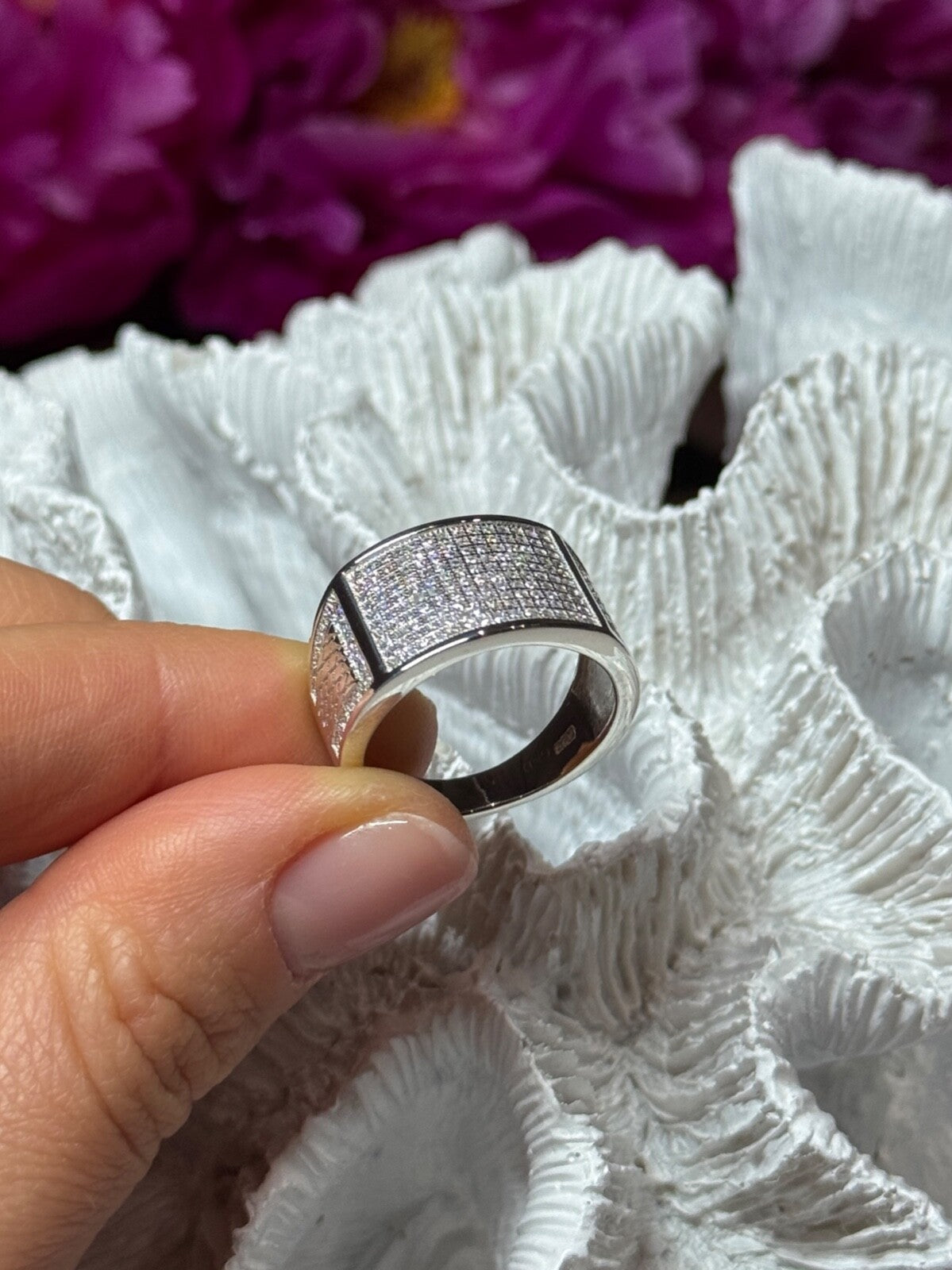 925 Sterling Silver Diamonds Ring Size 8.5