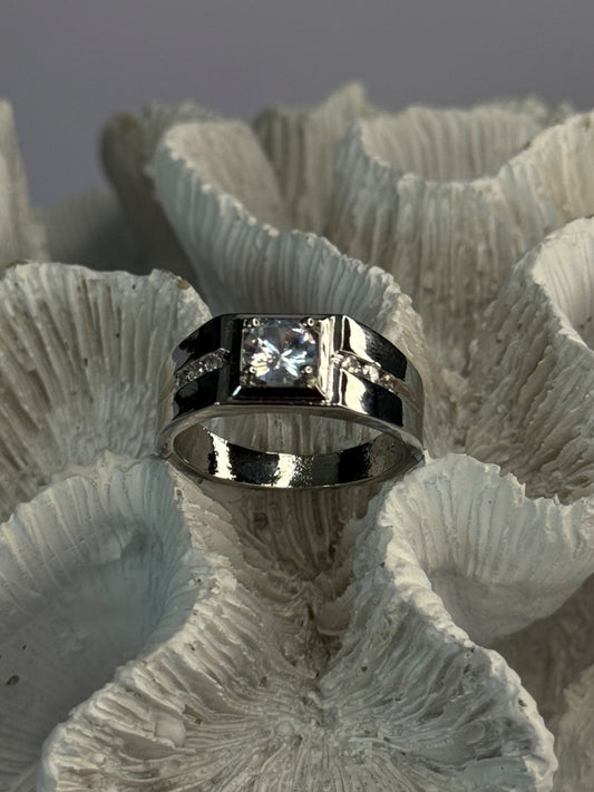 Mens 925 Sterling Silver CZ Ring Size 10
