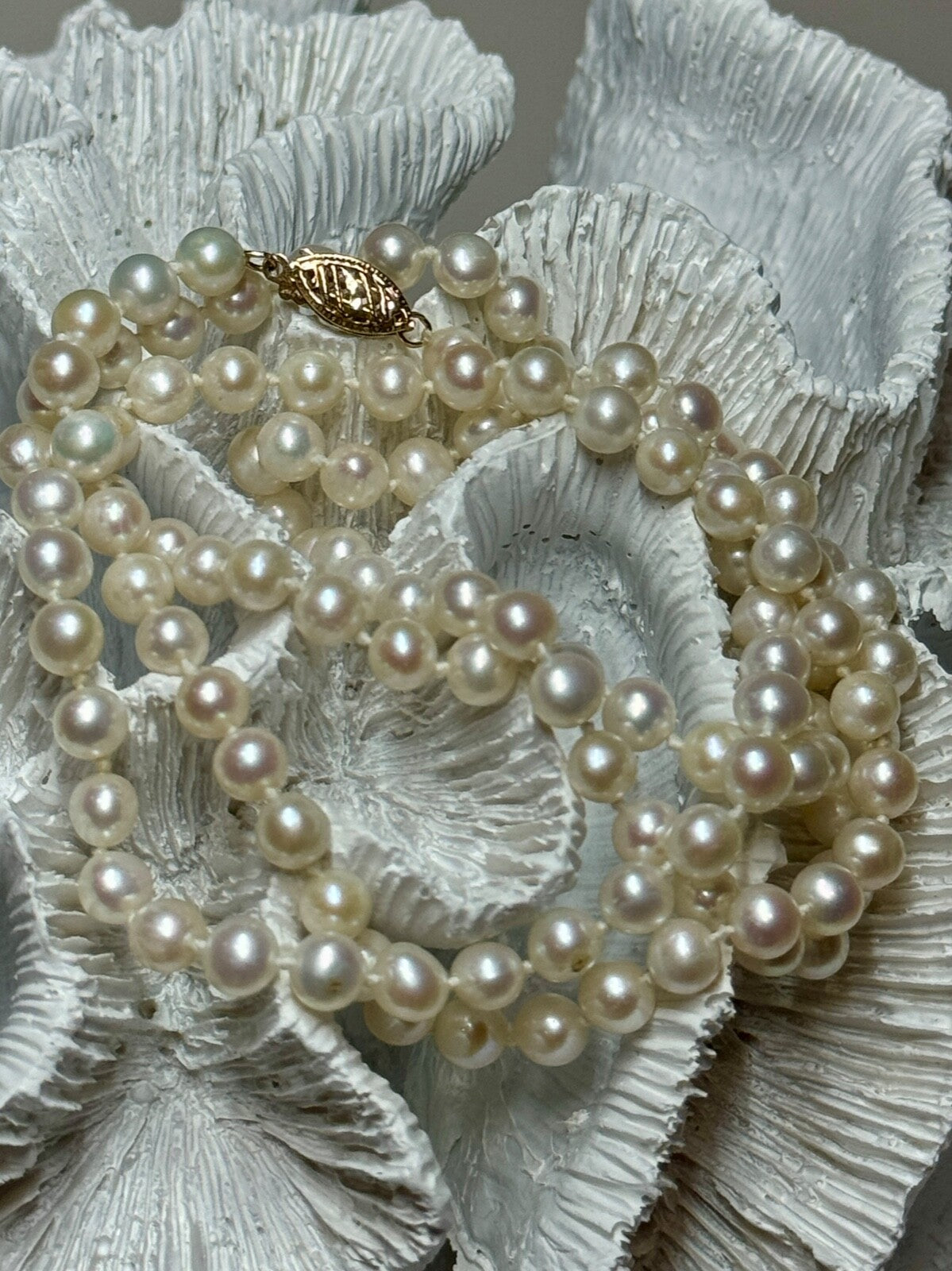 14K Yellow Gold Freshwater Pearl Necklace Length 30 Inch