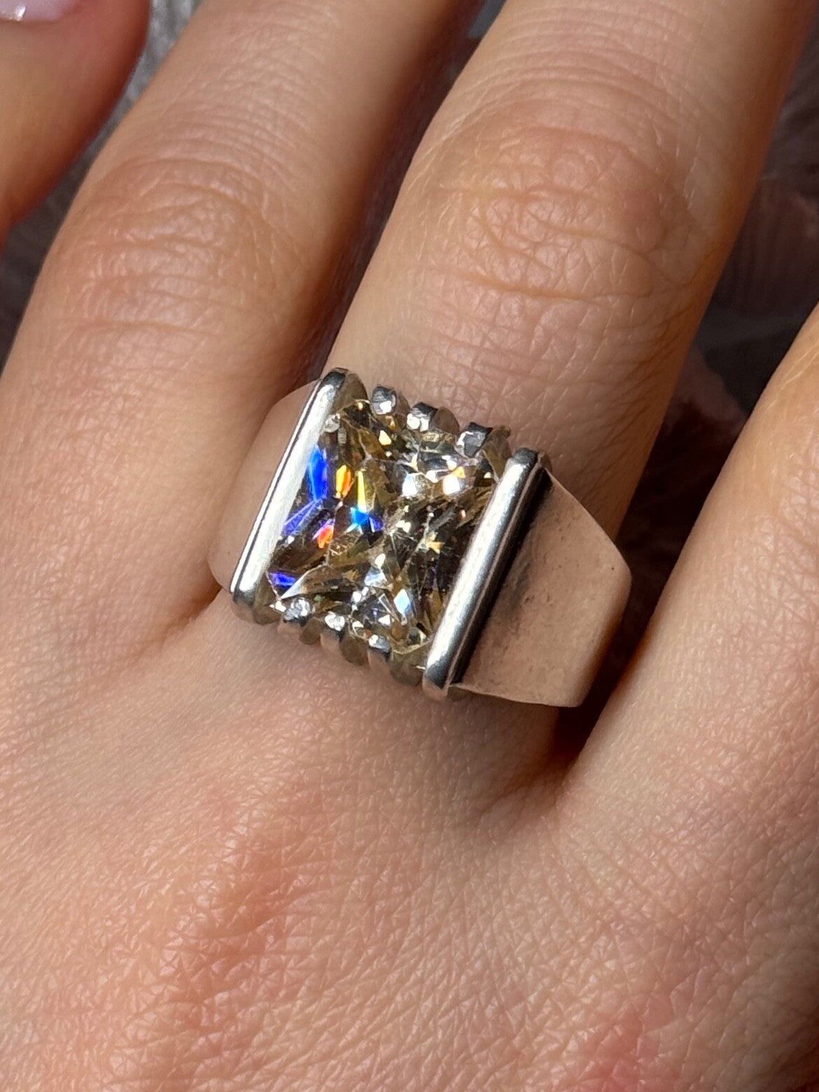 Men'S 925 Sterling Silver Yellow Spinel Ring Size 8.5