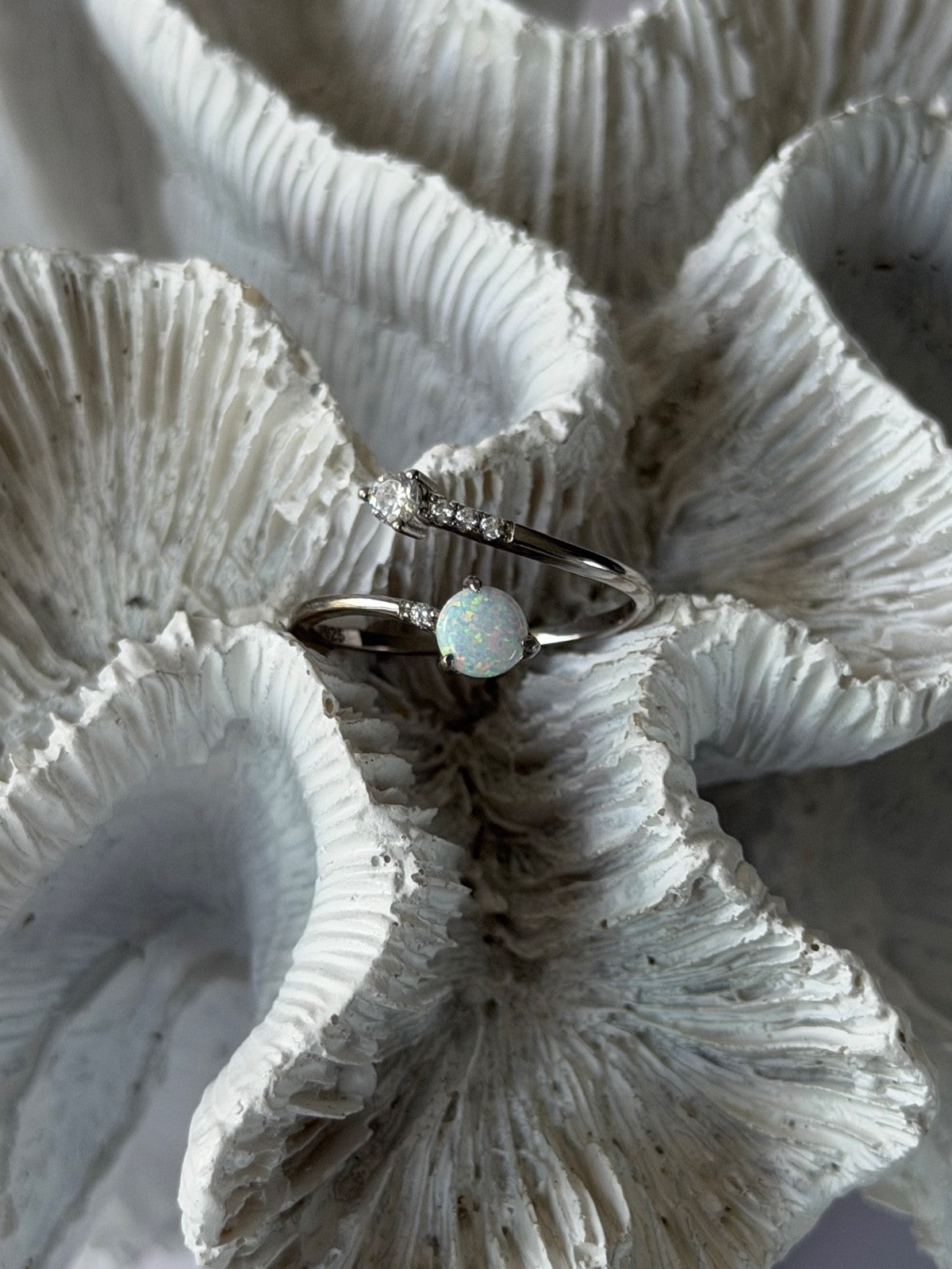 Adjustable 925 Sterling Silver Opal & Beryl Ring