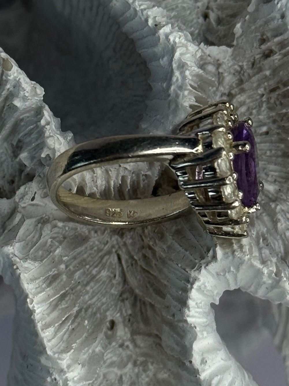 925 Sterling Silver Amethyst & Beryl Ring Size 5.5