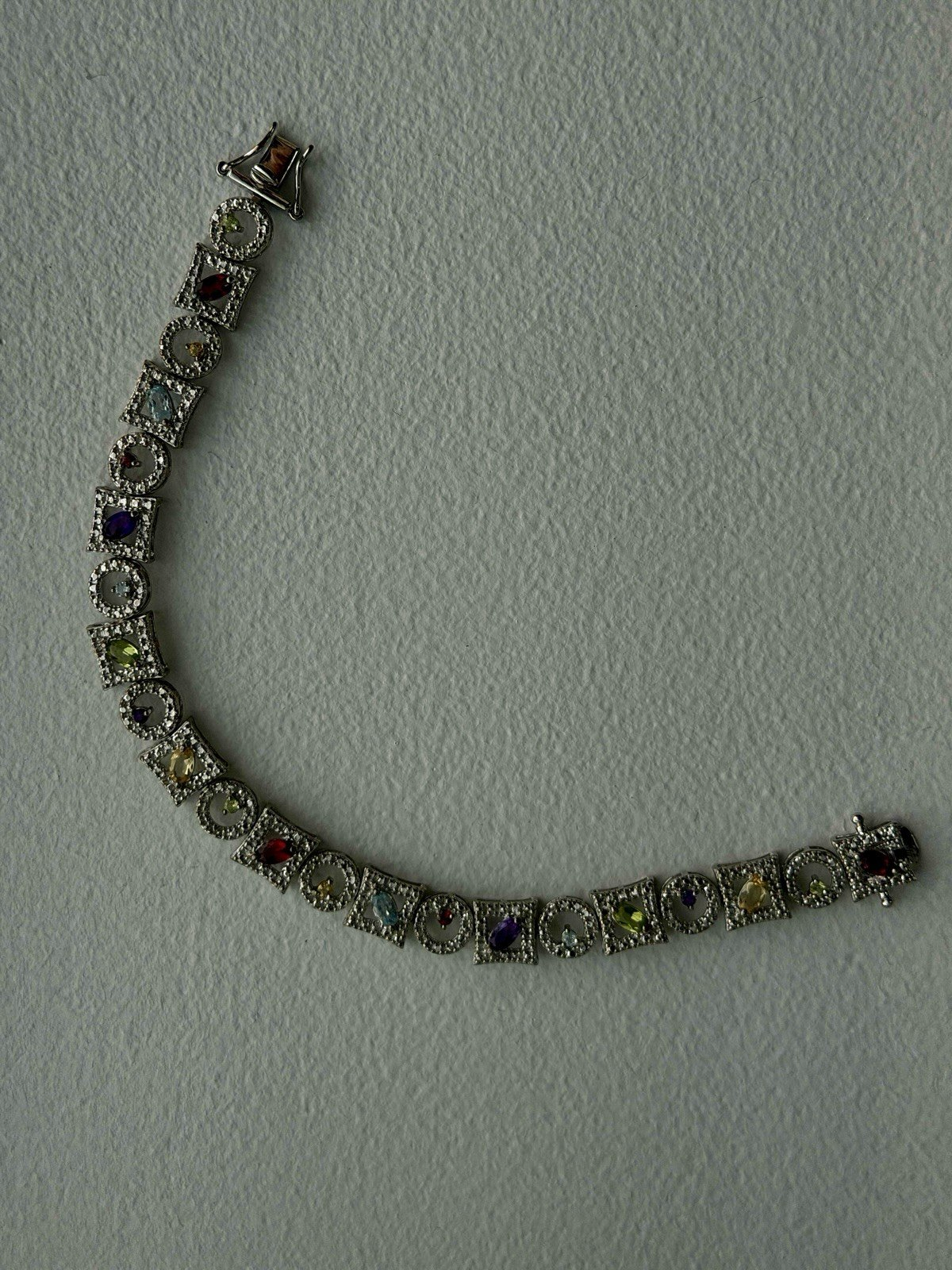 925 Sterling Silver Garnet Topaz Amethyst Peridot Citrine Bracelet 7.5