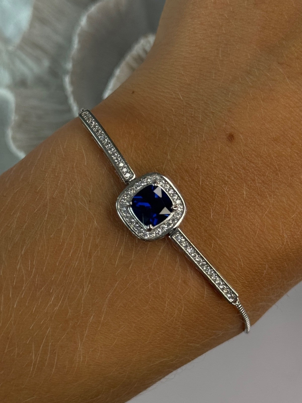 925 Sterling Silver Sapphire & Cz Bracelet Sizable