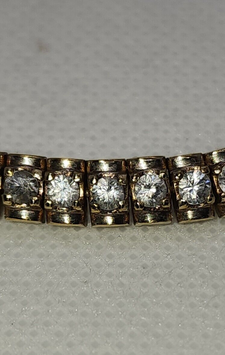 925 Sterling Silver Vermeil Quartz Tennis Bracelet Size 7.5 IN