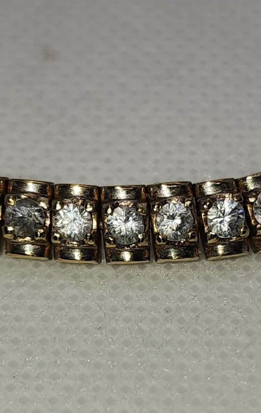 925 Sterling Silver Vermeil Quartz Tennis Bracelet Size 7.5 IN