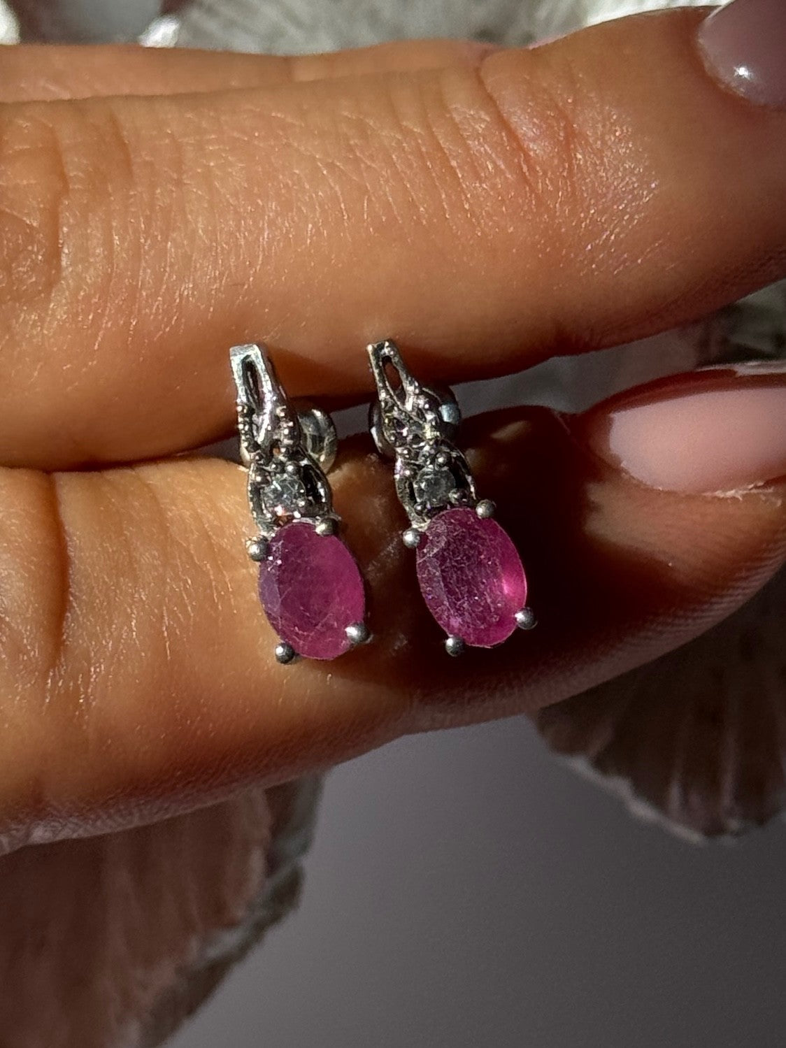 925 Sterling Silver Ruby & Beryl Earrings