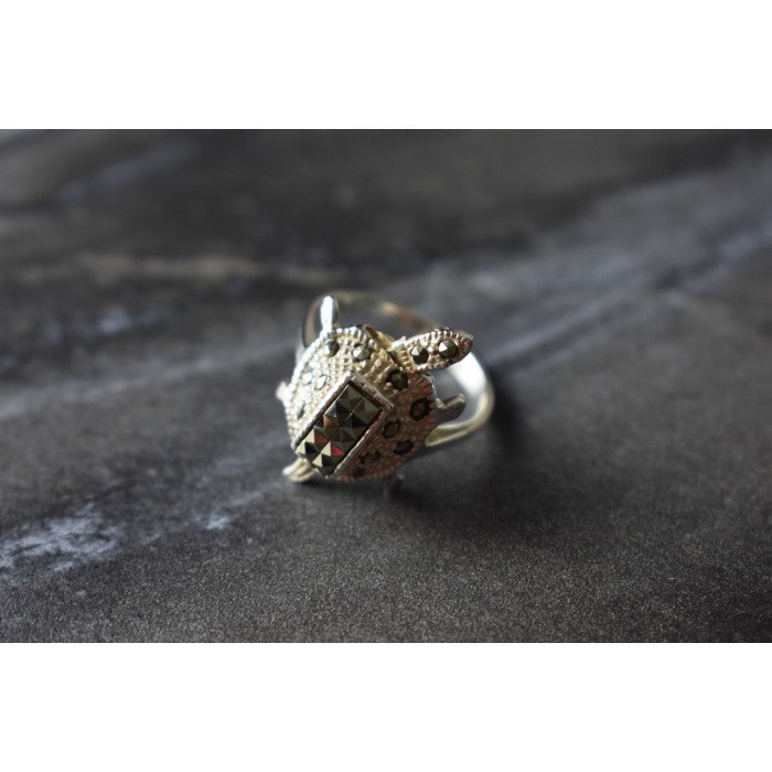 925 Sterling Silver Marcasites "Turtle" Ring Size 6.5