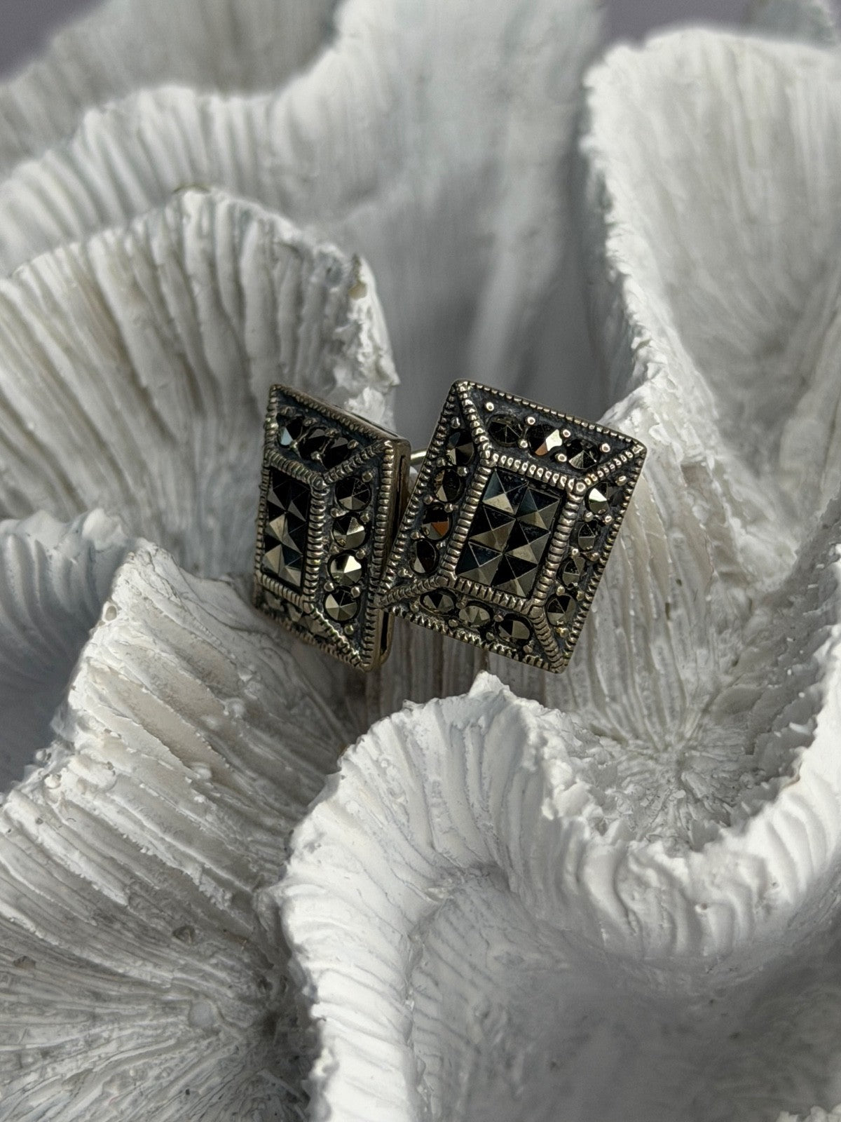 Vintage 925 Sterling Silver Marcasite Earrings