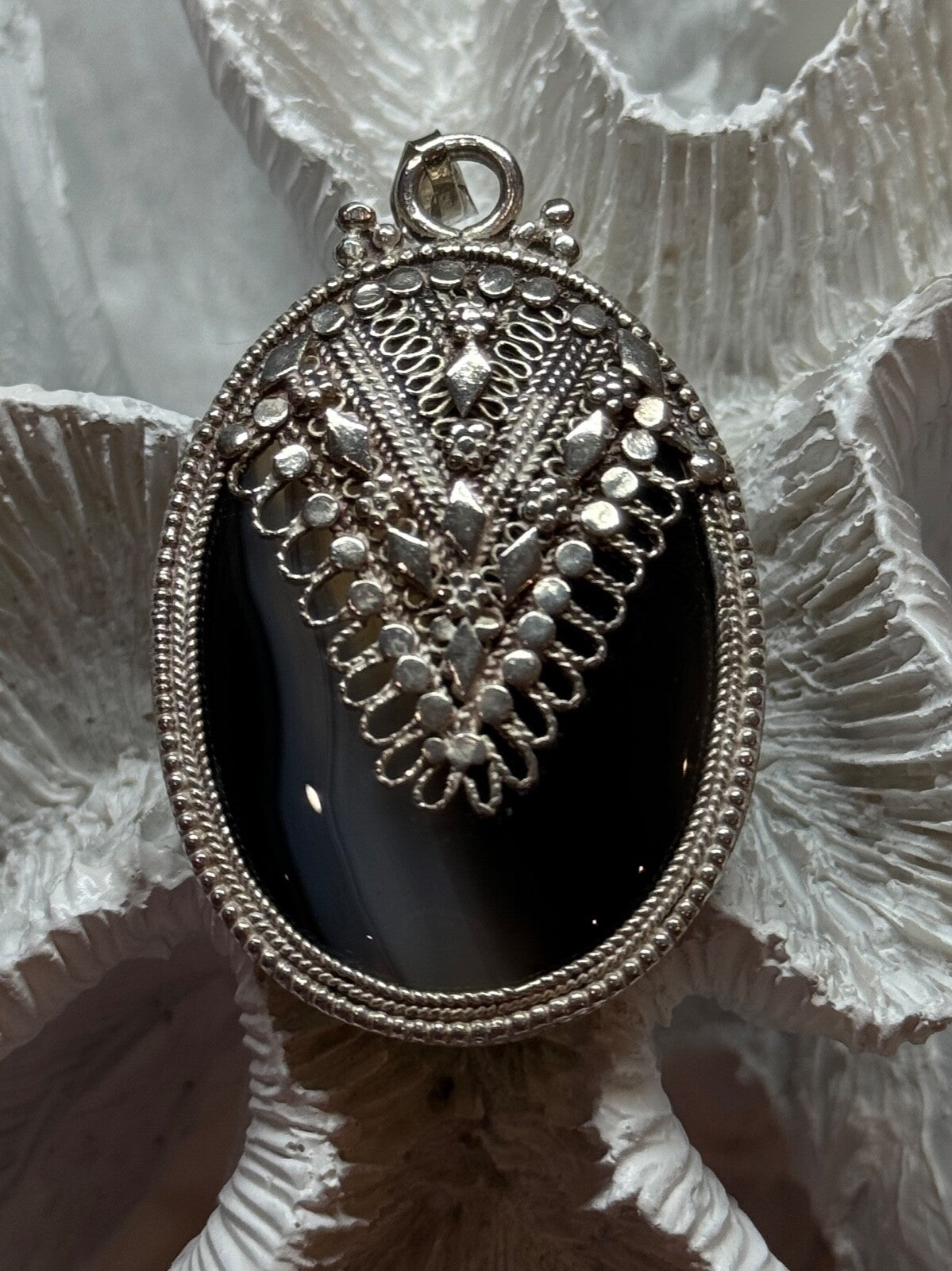 Vintage 925 Sterling Silver Agate Pendant Length 2.3 Inch