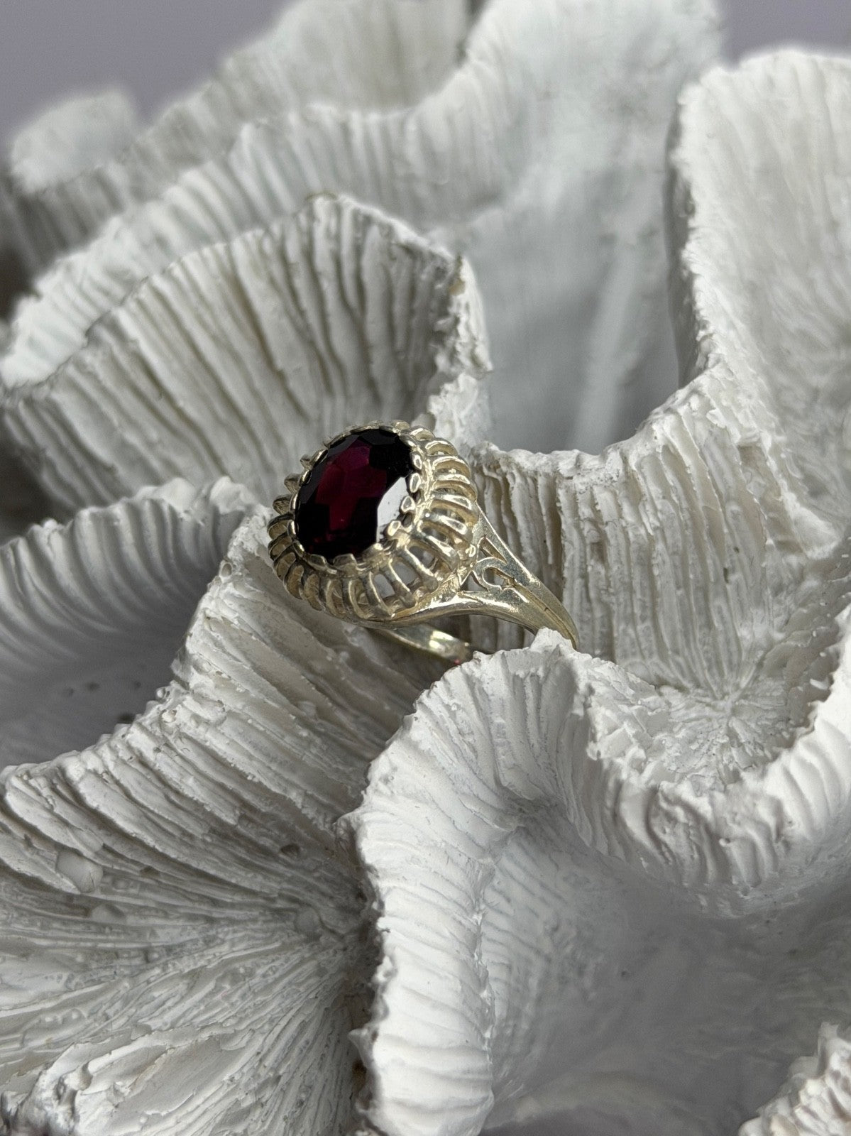 925 Sterling Silver Garnet Ring Size 5