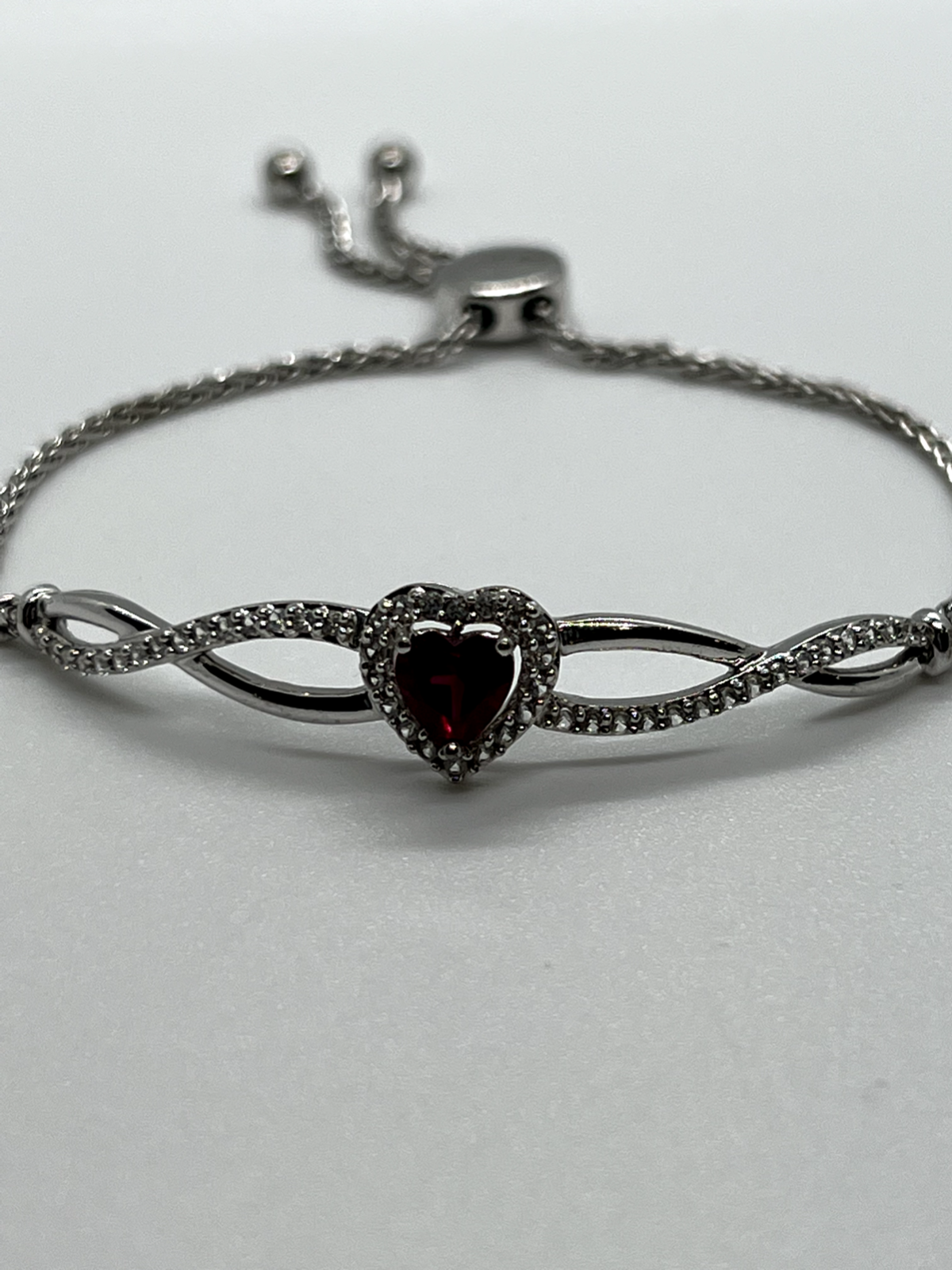 925 Sterling Silver Spinel & CZ Heart Bracelet
