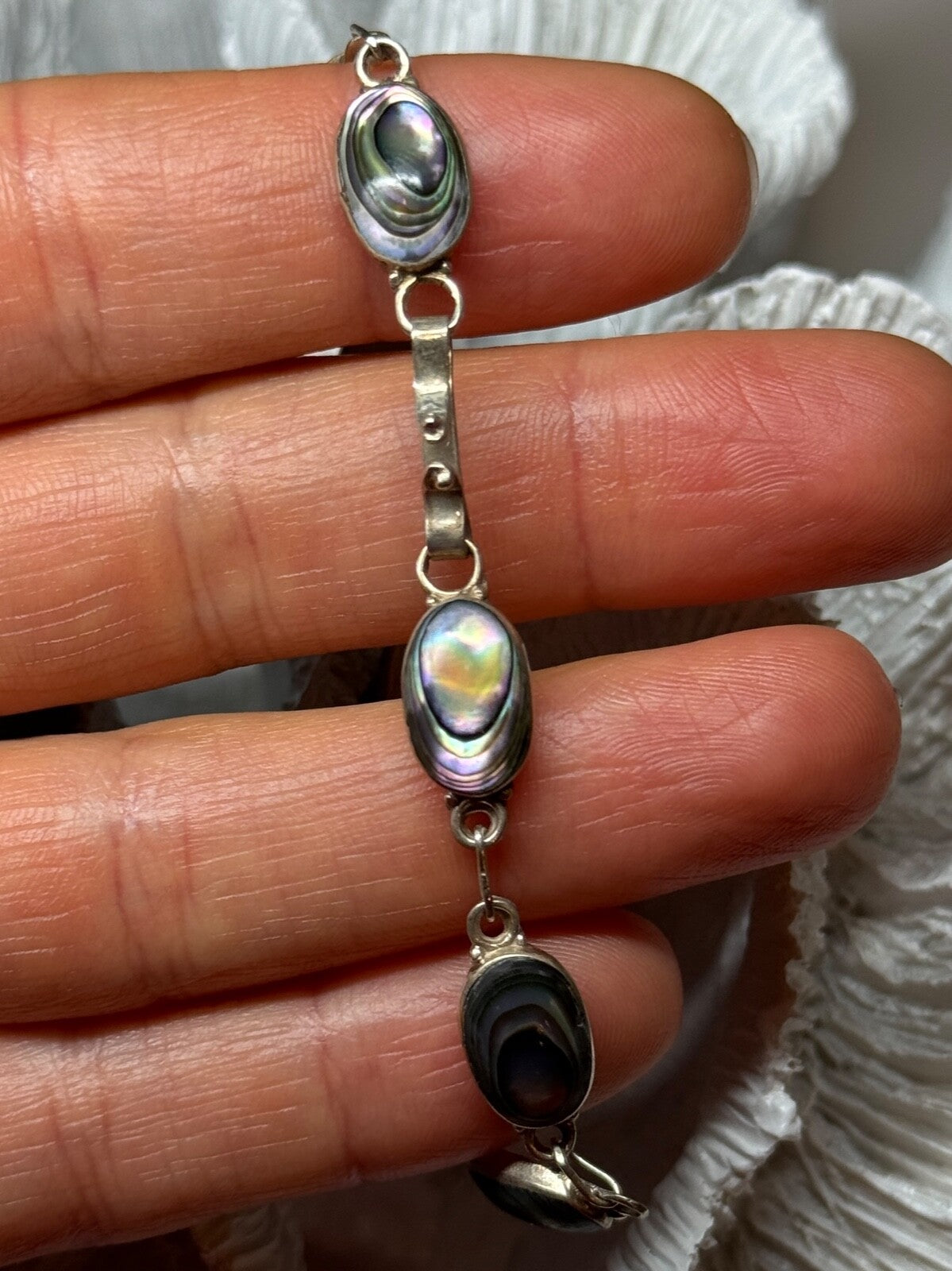 Vintage 925 Sterling Silver Abalone Bracelet Length 7 Inch