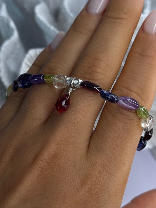 925 Sterling Silver Multi Color Gemstones Bracelet Length 7.5