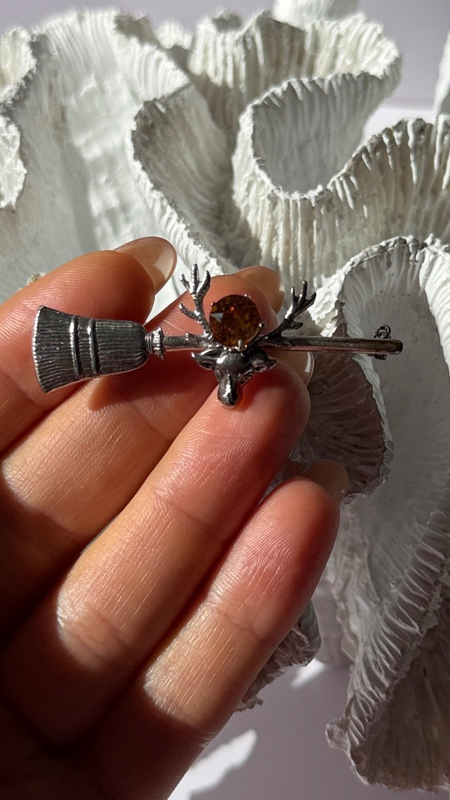 925 Sterling Silver Orange Citrine Deer Brooch