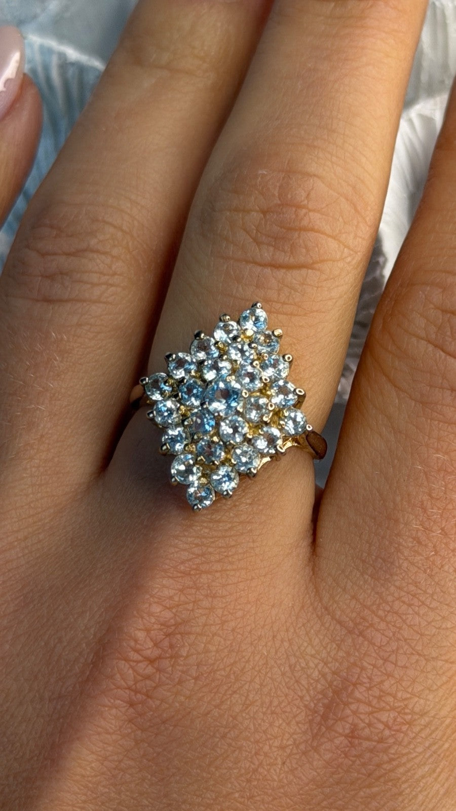 925 Sterling Silver Gold Plated Blue Topaz Ring Size 8