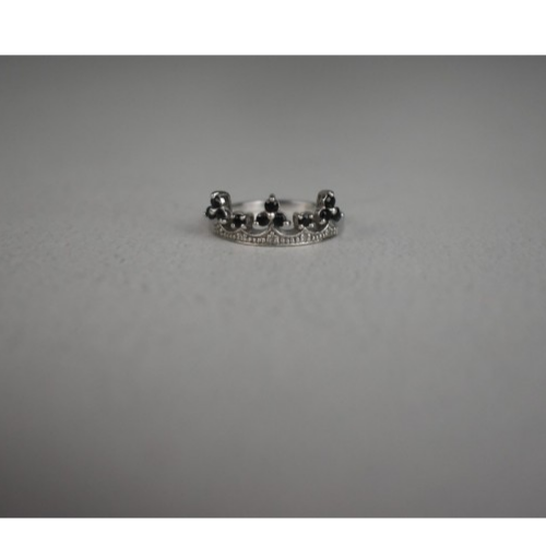 925 Sterling Silver Black Nephrite & Colorless Topaz "Crown" Ring Size 6.5