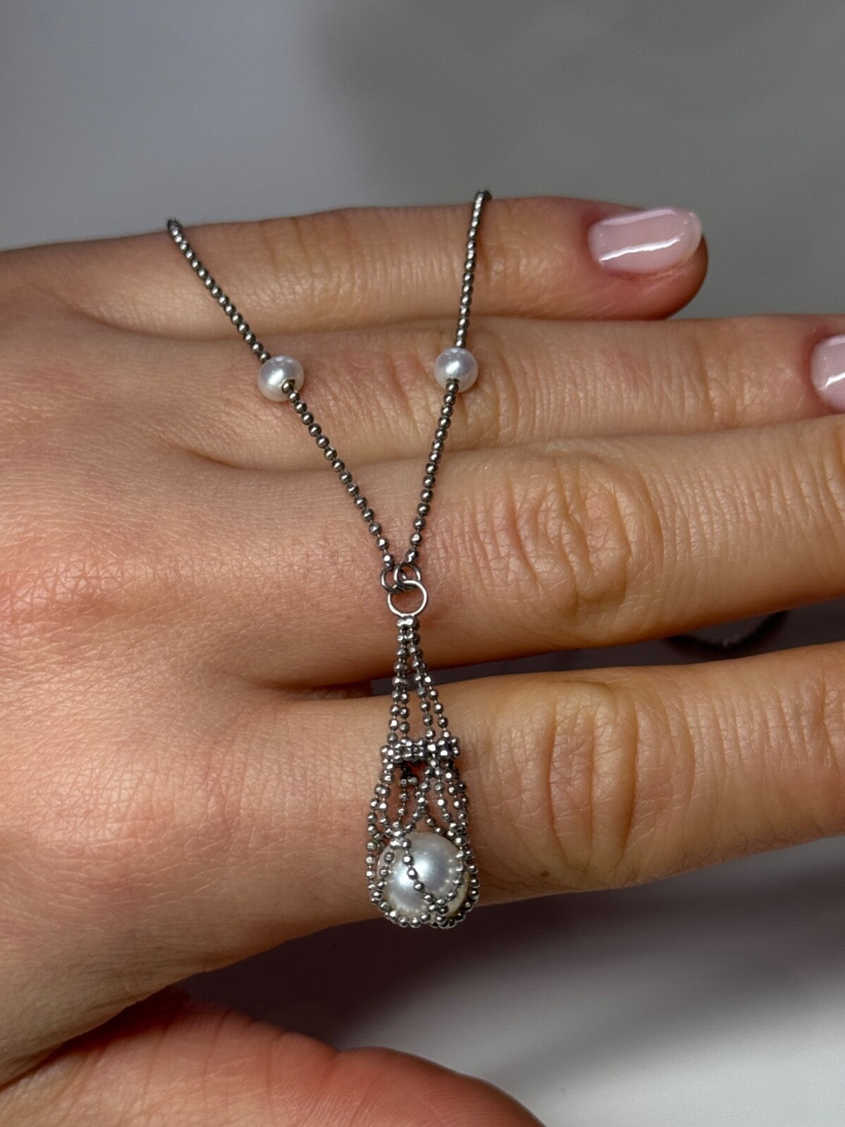 925 Sterling Silver Pearls Necklace Length 18 Inch Elegant