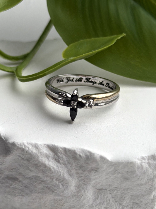 925 Sterling Silver Sapphire & Diamond Cross Ring Size 8.5