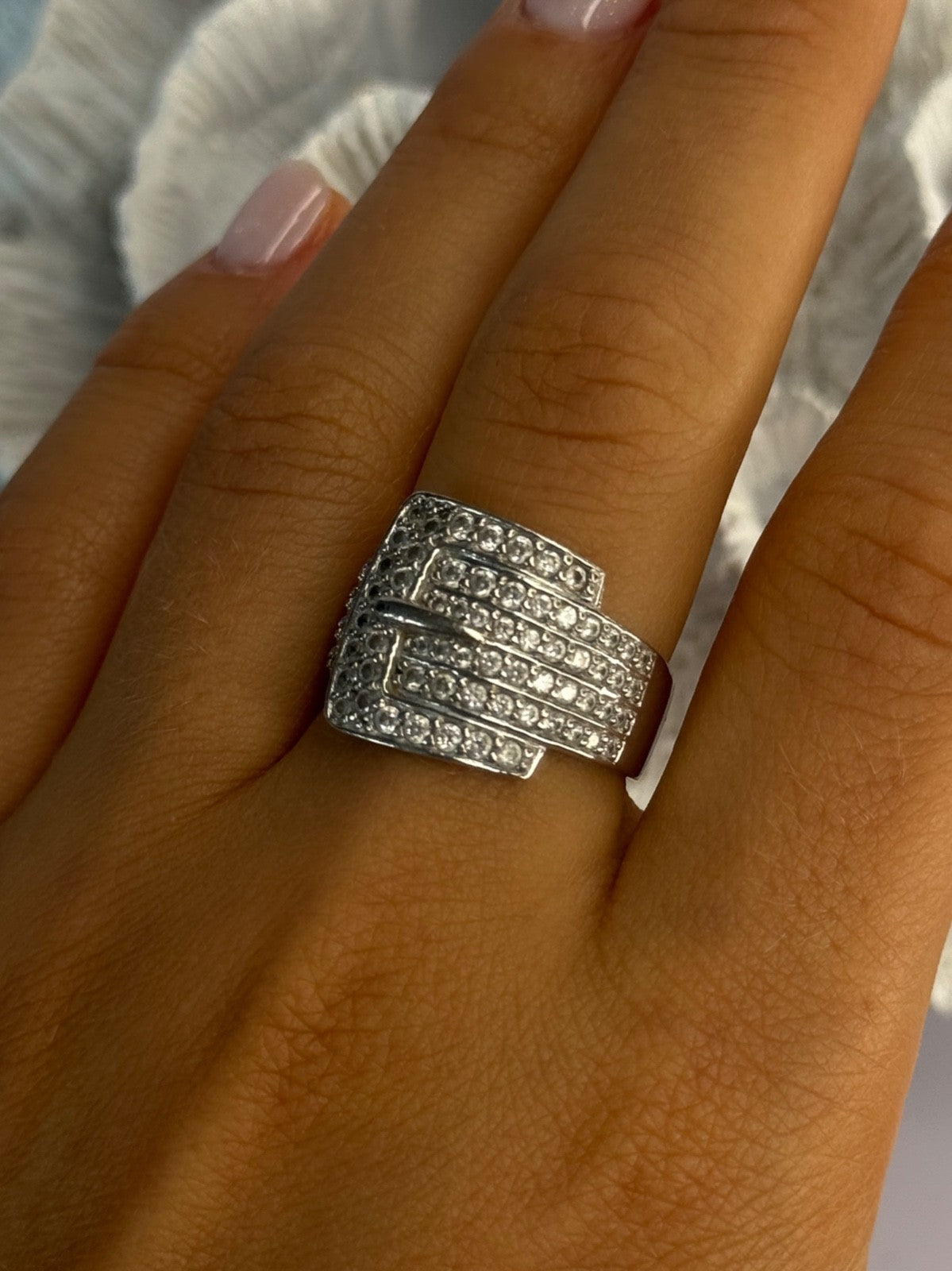925 Sterling Silver Belt CZ Ring Size 9