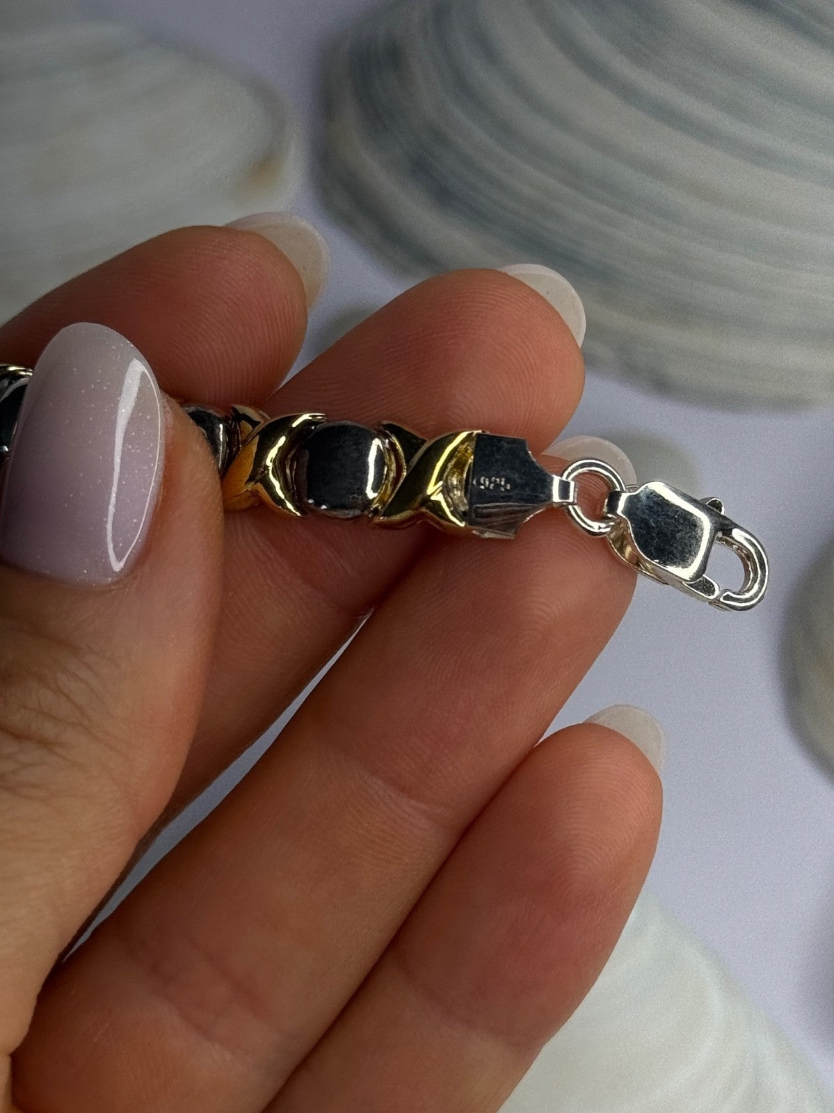 Italy 925 Sterling Silver & Gold Plated Bracelet Length 7