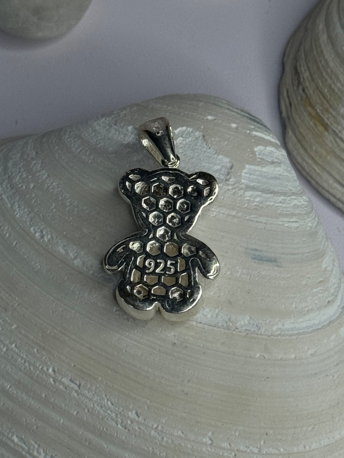 925 Sterling Silver Teddy Bear Cz Pendant Length 1.25 Inch