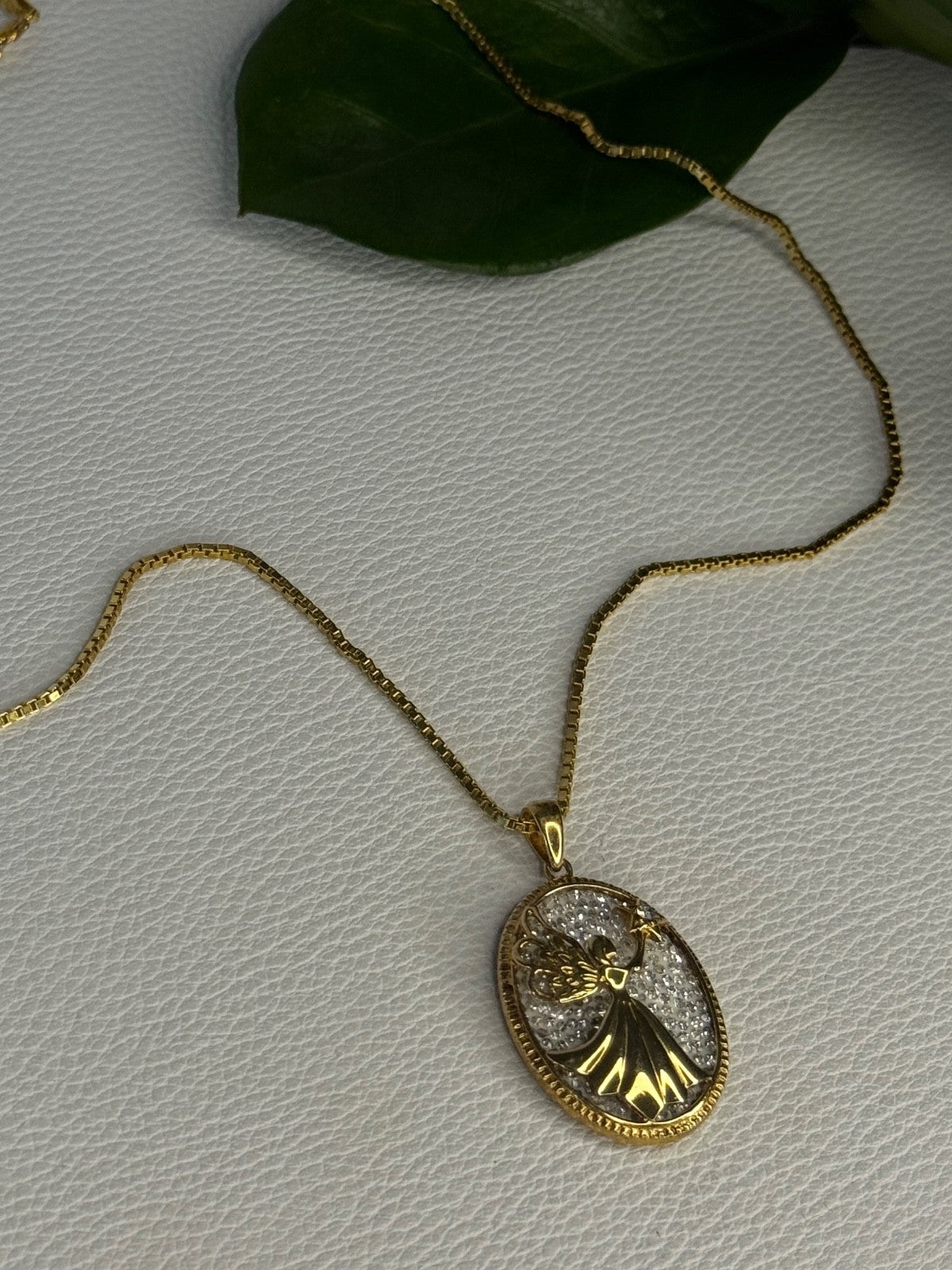 925 Sterling Silver Gold Plated Angel Cz Necklace Length 19.5 Inch