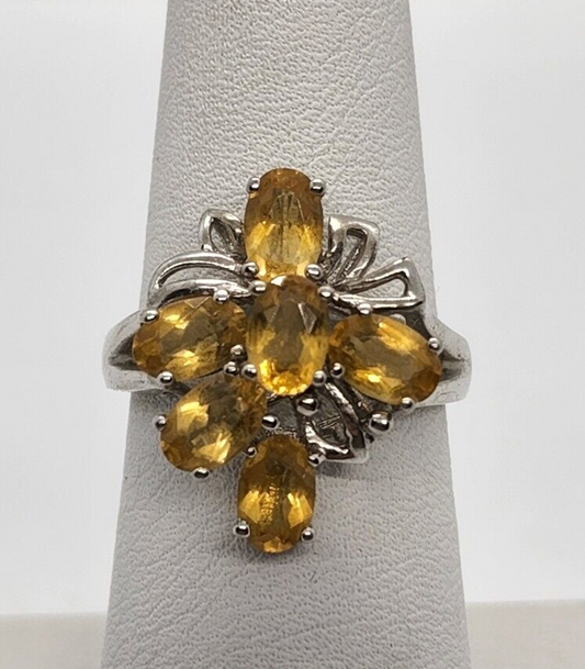 925 Sterling Silver Citrine Ring Size 6.5