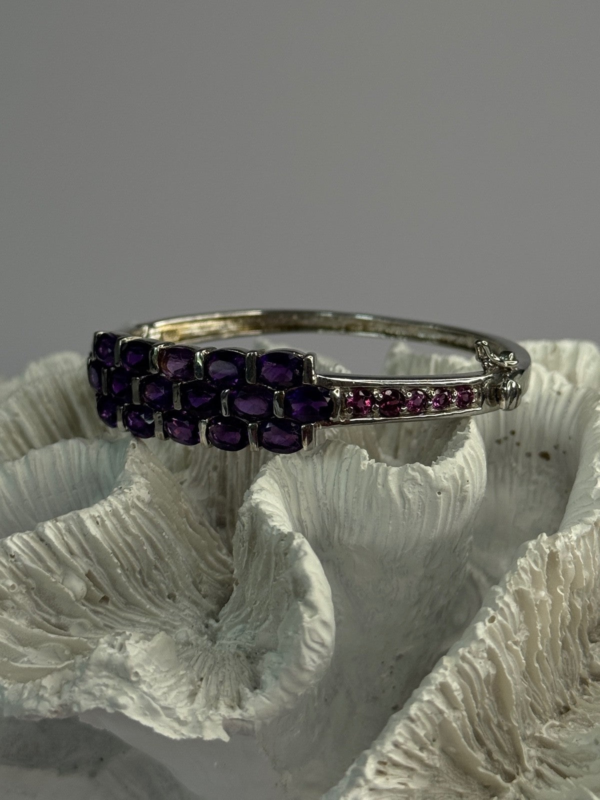 925 Sterling Silver Purple & Pink Tourmaline Bracelet Length Approx 6.5