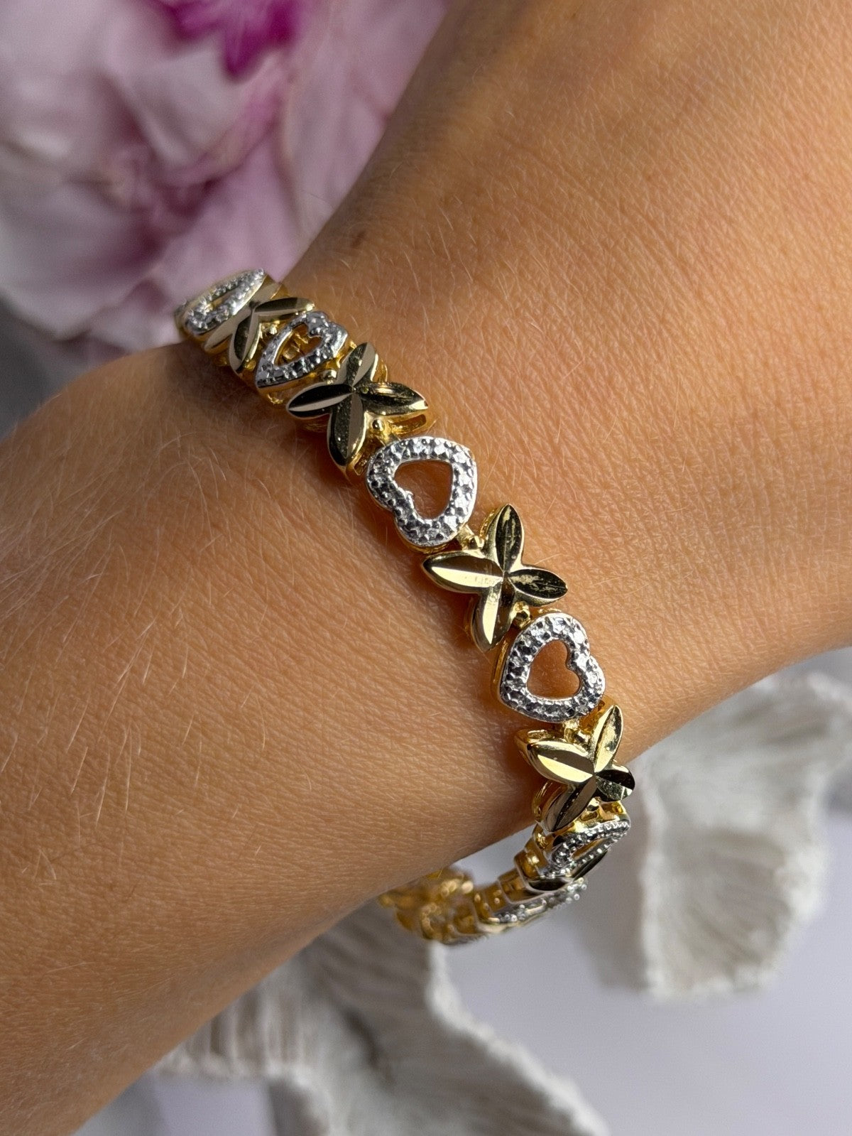 925 Sterling Silver Gold Plated Heart Bracelet Length 7.5
