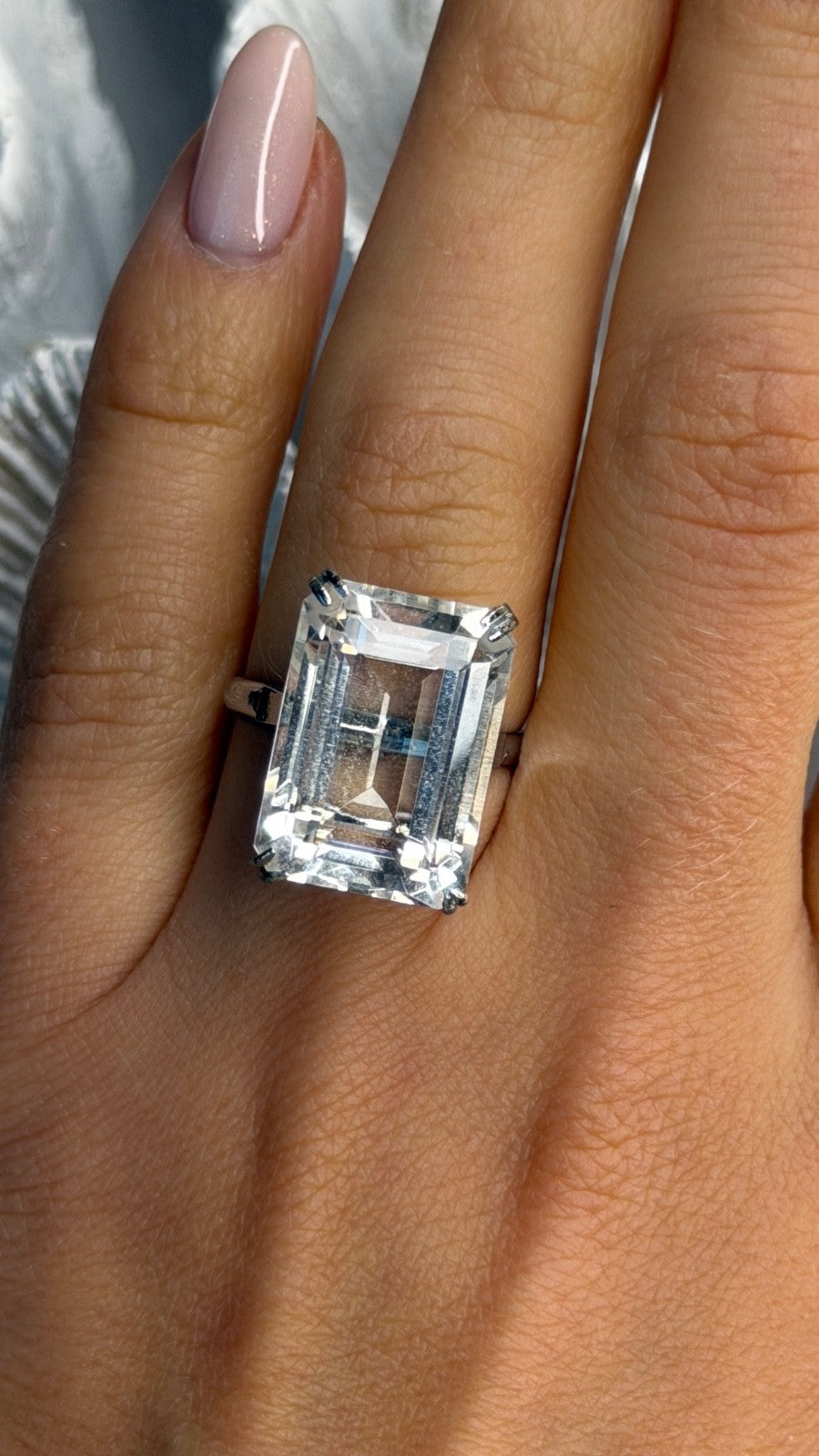 925 Sterling Silver White Tourmaline Ring  (Adjustable)