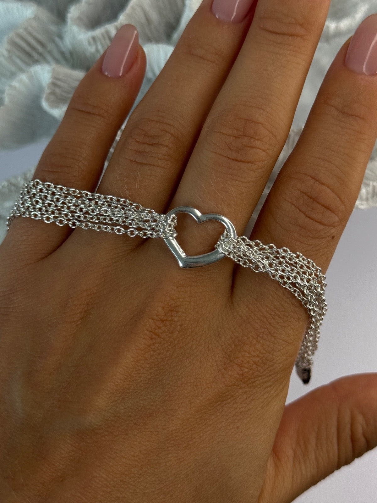 925 Sterling Silver 6 Chain Italy Heart Bracelet Length 7