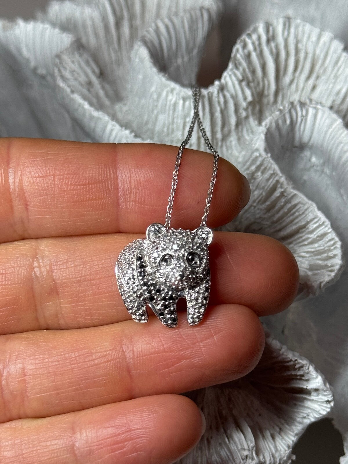 925 Sterling Silver Baby Bear CZ Necklace Length 18 Inch