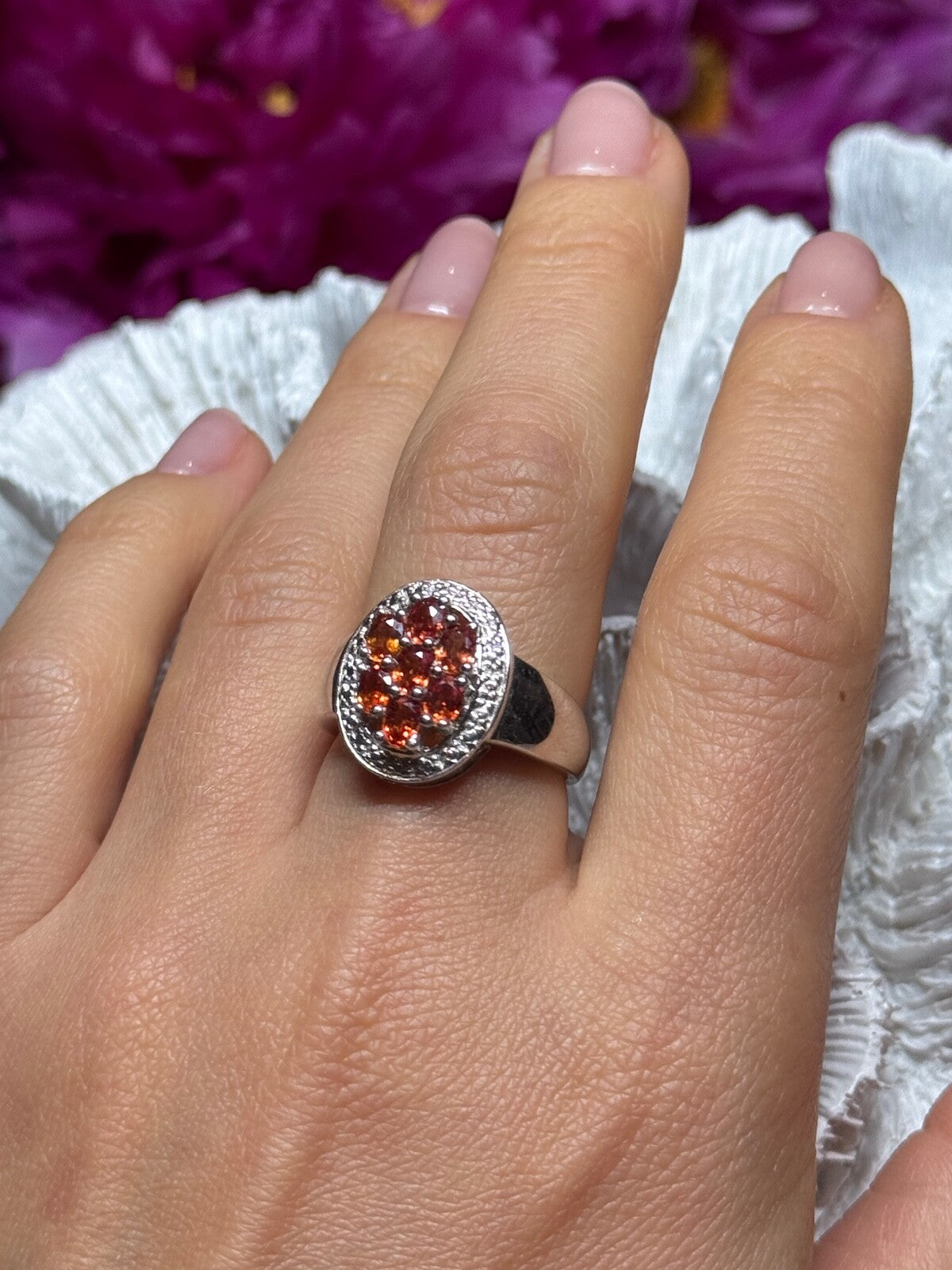 925 Sterling Silver Orange Citrine Ring Size 7.5