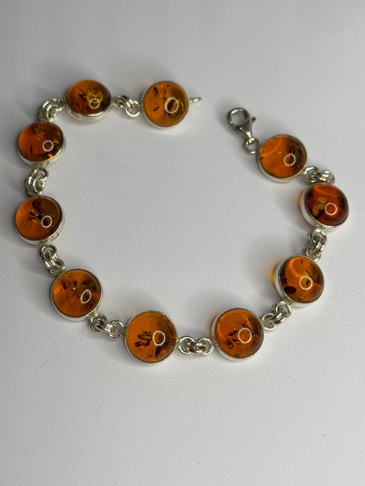 925 Sterling Silver Amber Bracelet Length 7