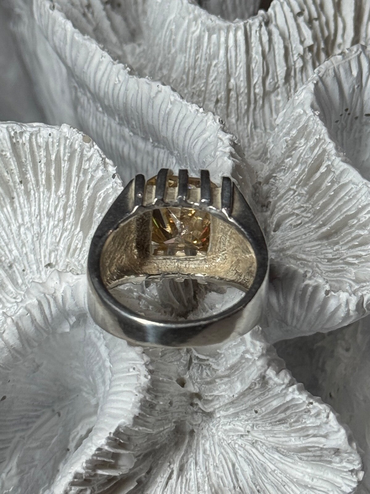 Men'S 925 Sterling Silver Yellow Spinel Ring Size 8.5