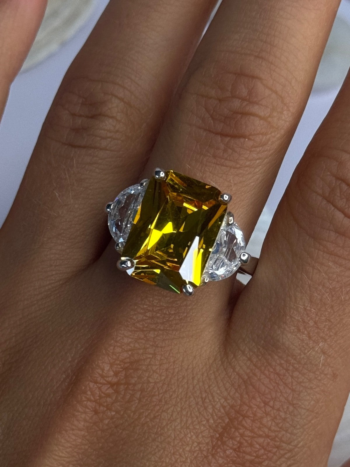 925 Sterling Silver Citrine & Beryl Ring Size 11