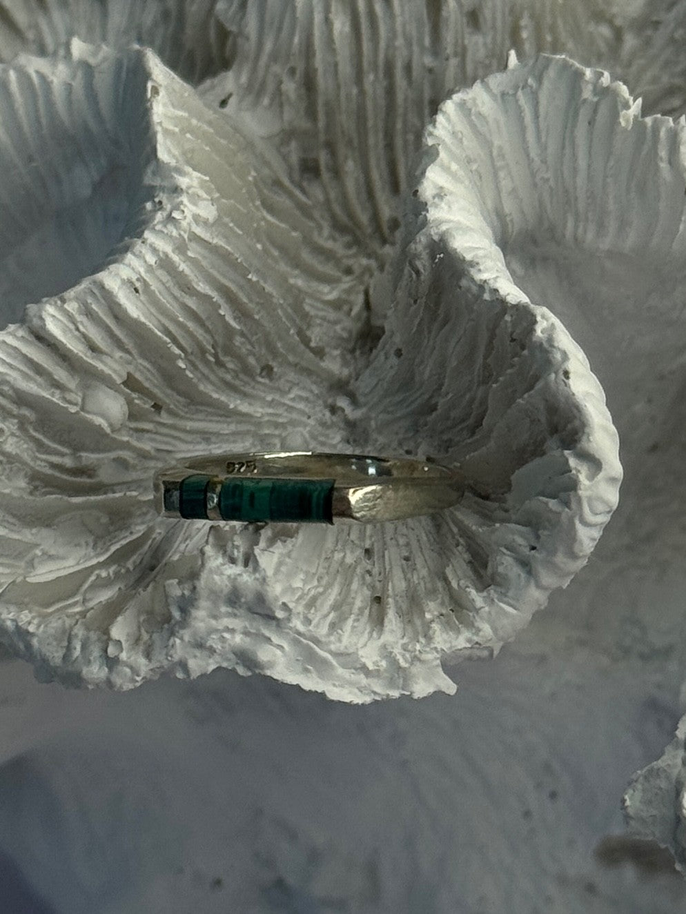925 Sterling Silver Malachite Ring Size 5