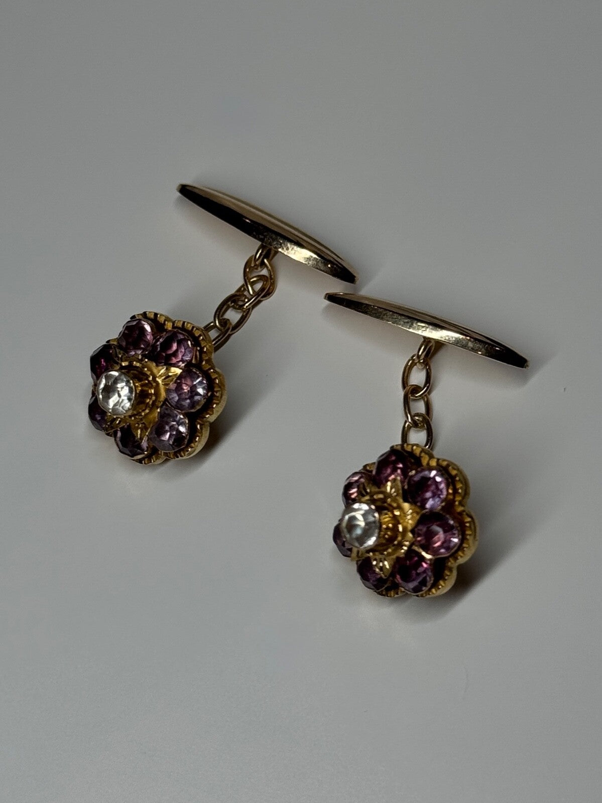Estate Antique 18K & 14K Yellow Gold Circular Floral Leaf Cuff Links