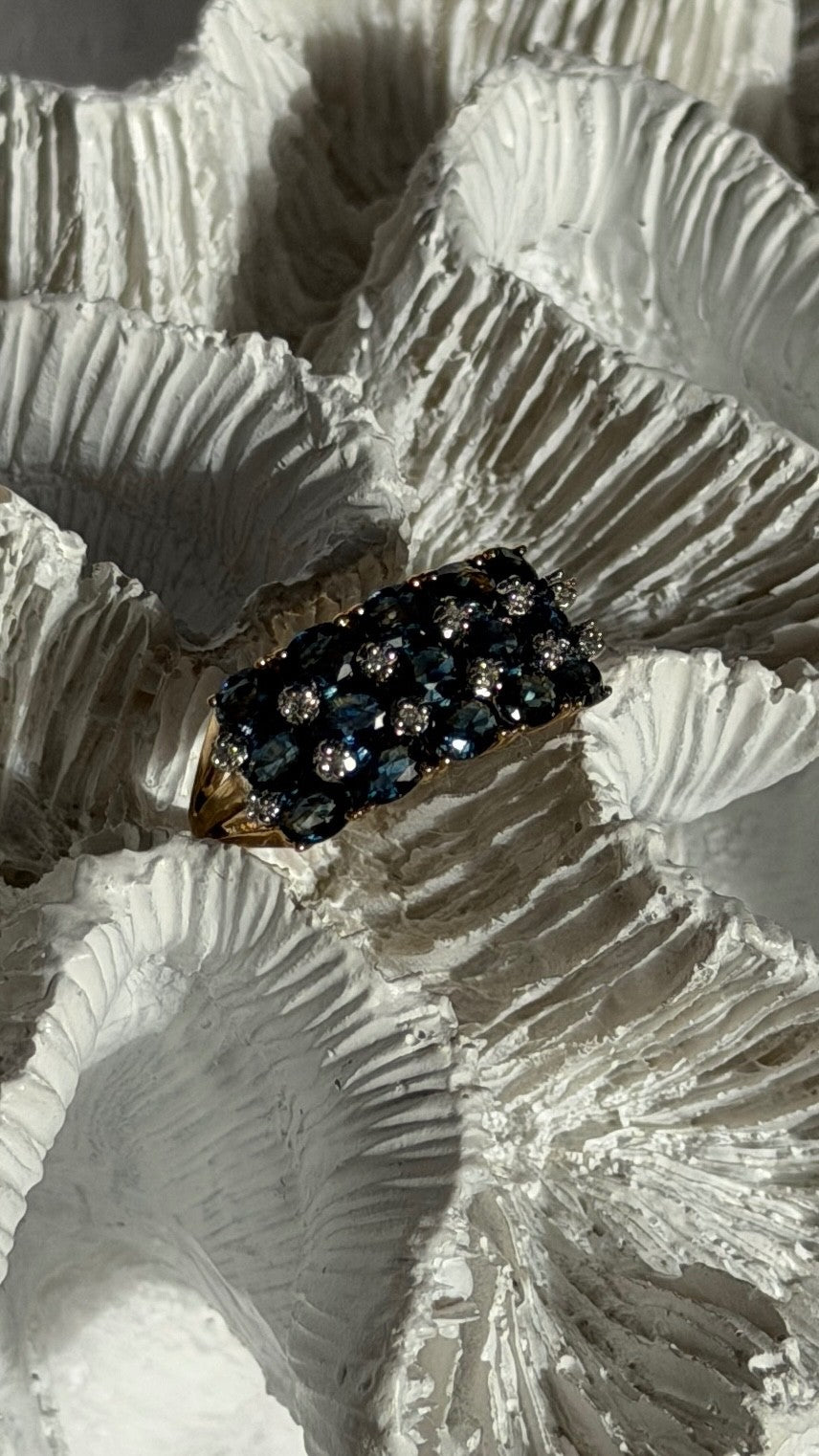 10K Yellow Gold London Blue Topaz & Diamond Ring Size 7